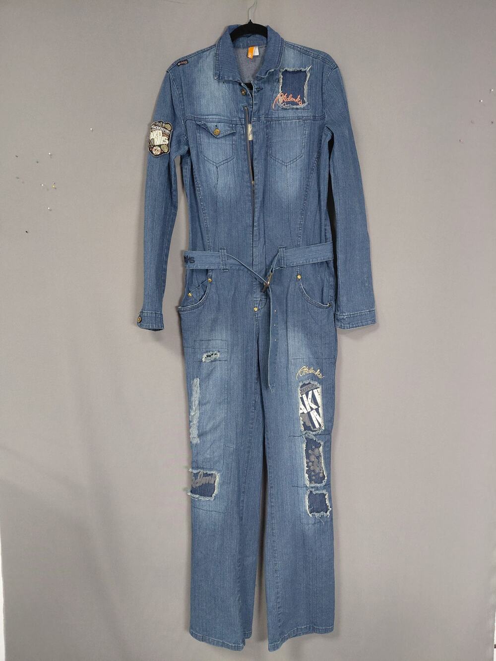 akdmks Denim Jumpsuit Blue Women Solid Long Sleeve See Measurements